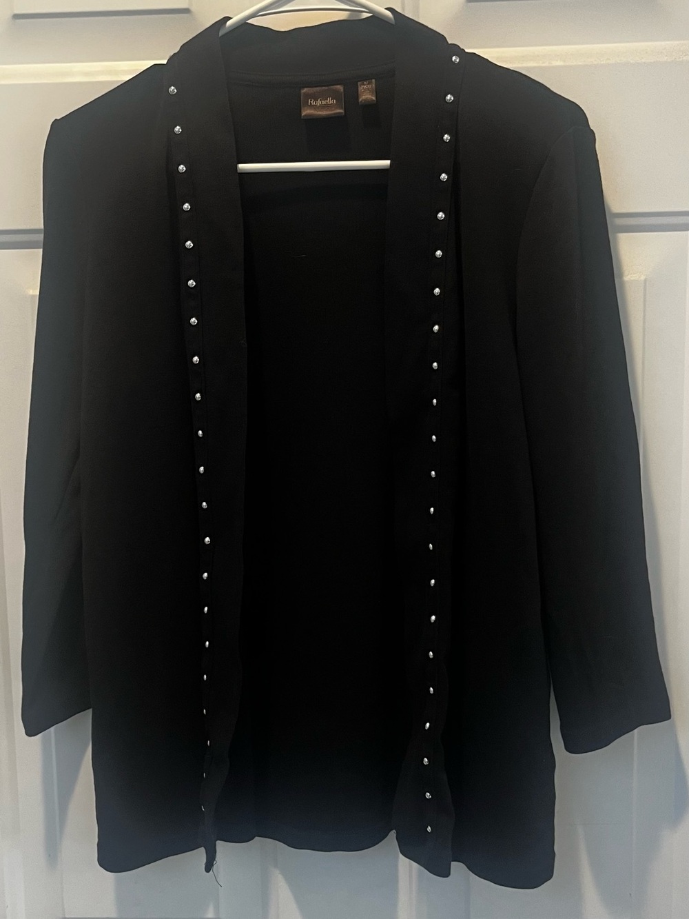 Rafaella Black Open-Front 3/4 sleeve Cardigan with Stud Trim